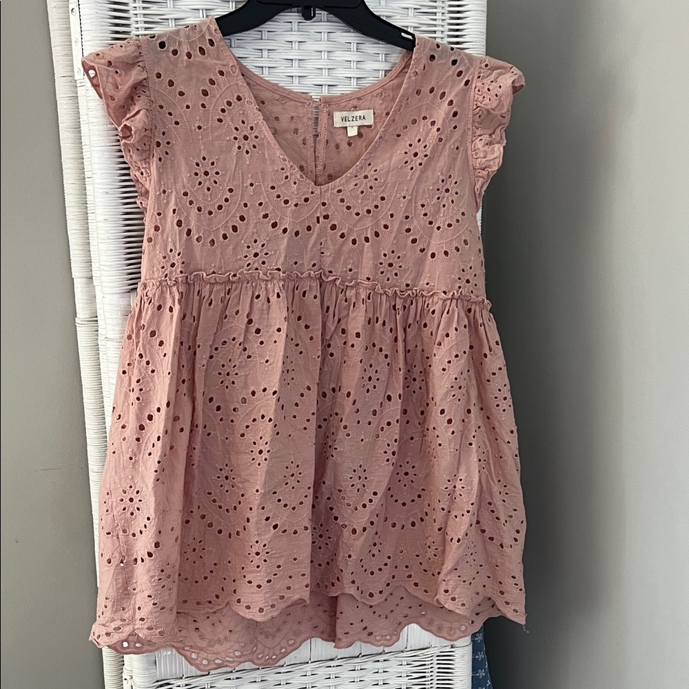 Velzera Dusty Rose Eyelet Babydoll Tunic